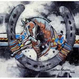 Shan Amrohvi, 08 x 08 inch, Oil on Canvas, Horse Painting, AC-SA-087